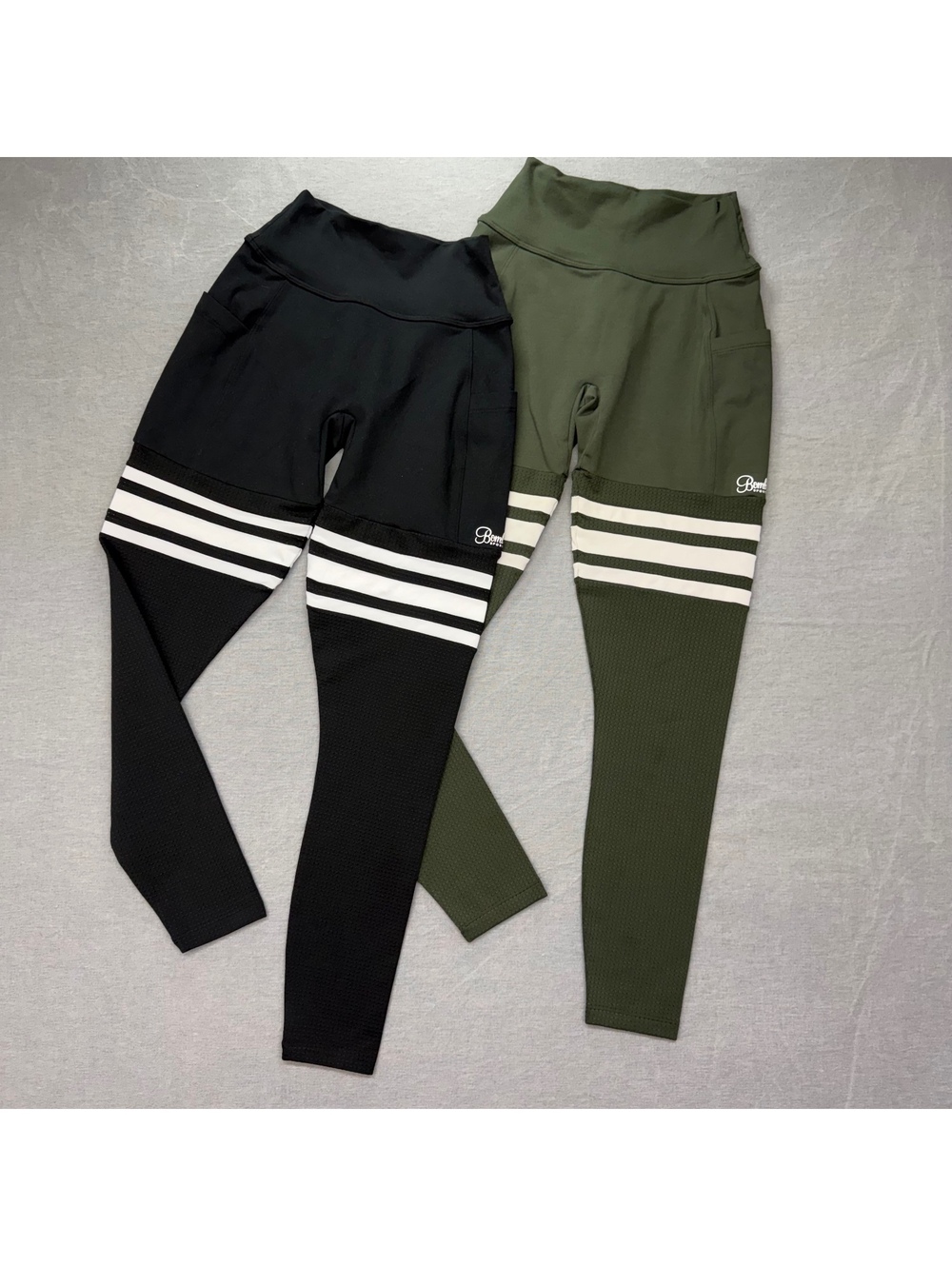 Bombshell Sportswear Perform Thigh High Pocket Leggings Black Olive Small Set